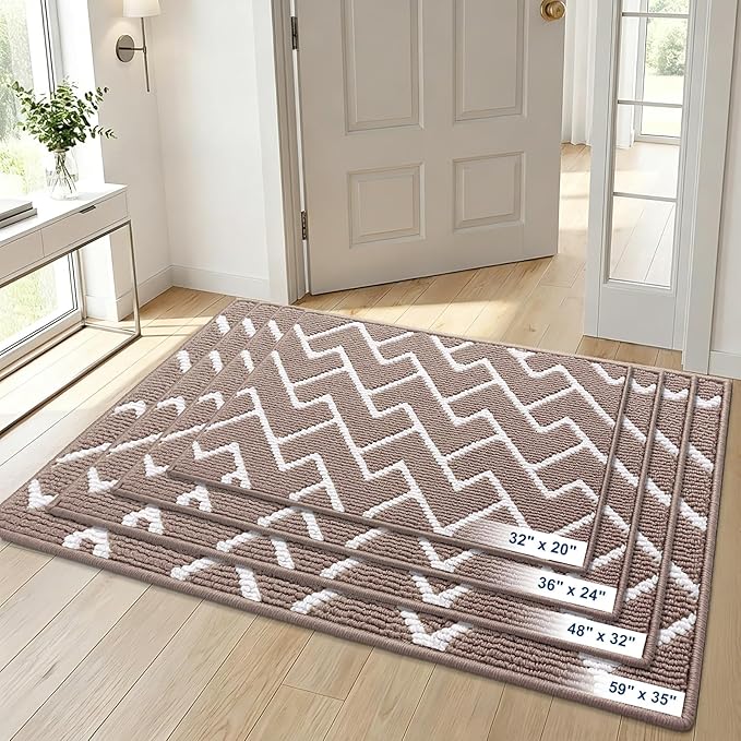 OLANLY Front Door Mat, Non-Slip Rubber Backing, Dirt Resistant and Absorbent, Washable, Easy to Clean Low-Profile Indoor Doormat for Back Door, Entryway, Inside Entrance, 40x32, Brown