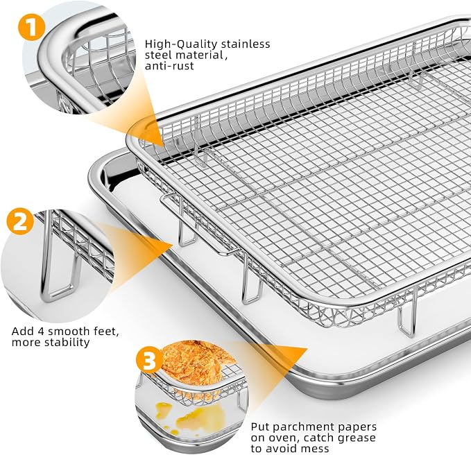 Air Fryer Basket for Oven, 2 Set Air Fryer Tray and Pan - Image 3