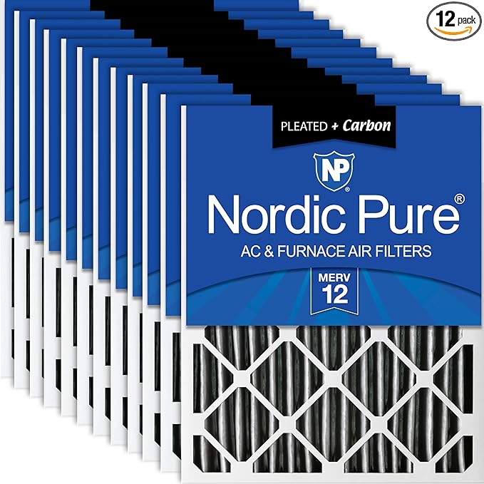Nordic Pure 16x20x2 Furnace Air Filters MERV 12 Pleated Plus Carbon 12 Pack by NordicPure