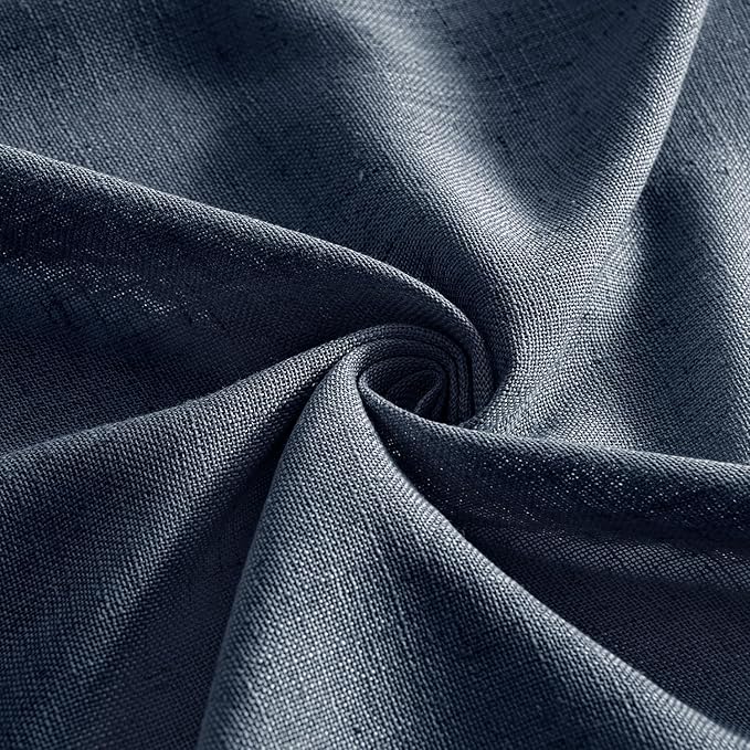 MIULEE Navy Blue Linen Curtains 72 Inch Length 2 Panels for Bedroom Living Room, Soft Thick Linen Textured Natural Window Drapes Semi Sheer Light Filtering Back Tab Rod Pocket Burlap Look Decor
