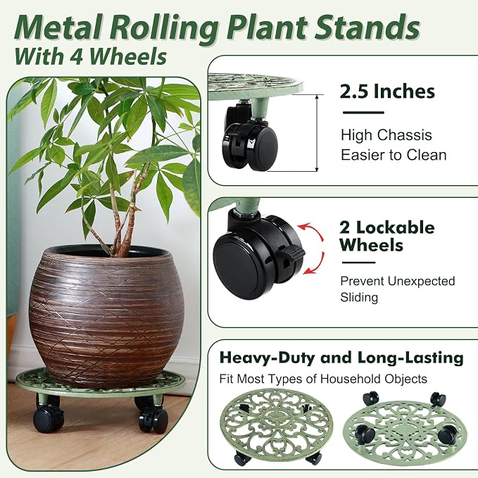 3 Packs 14 Inch Rolling Plant Stand - Image 3