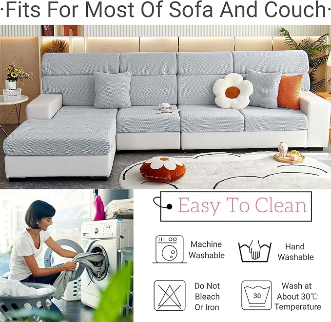 Soothing Home Sofa Covers, Sofa Hero Covers, Wear-Resistant Universal Couch Covers Washable Stretch Sectional Couch Cushion Covers (White,Pillow Cover)