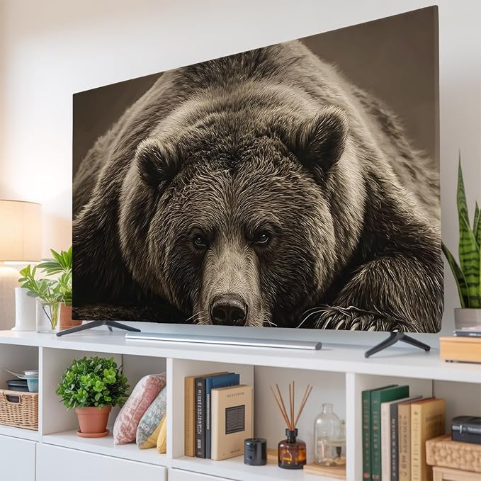 Rustic Brown Grizzly Bear Indoor TV Cover, Elastic TV Screen Protector Abstract - Image 6