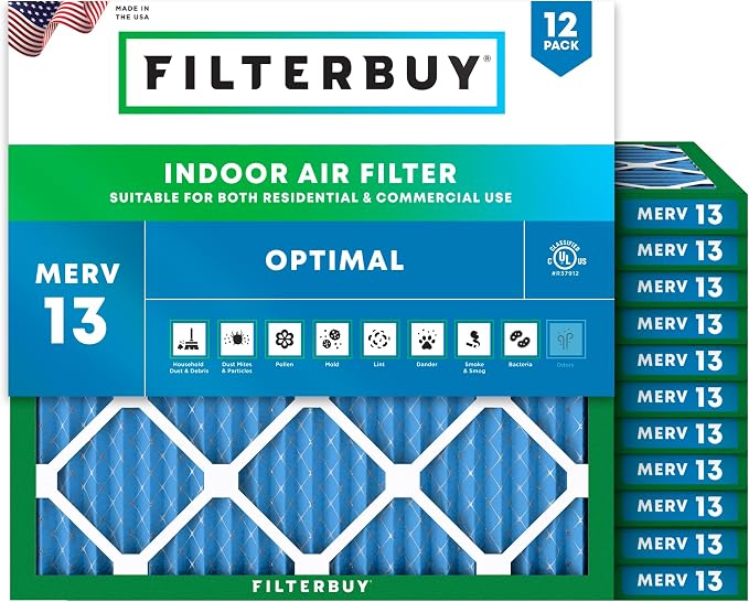 Filterbuy 19x19x1 Air Filter MERV 13 Optimal Smoke & Allergy Defense, by Filterbuy