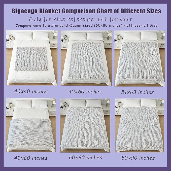 Bigacogo Chunky Knit Throw Blanket for Couch, 40x60 inches, 100% Hand Knitted with Thick Jumbo Chenille Yarn, Cozy Soft Large Rope Knot Cable Crochet Blankets for Sofa Bed Living Room, Bright Blue