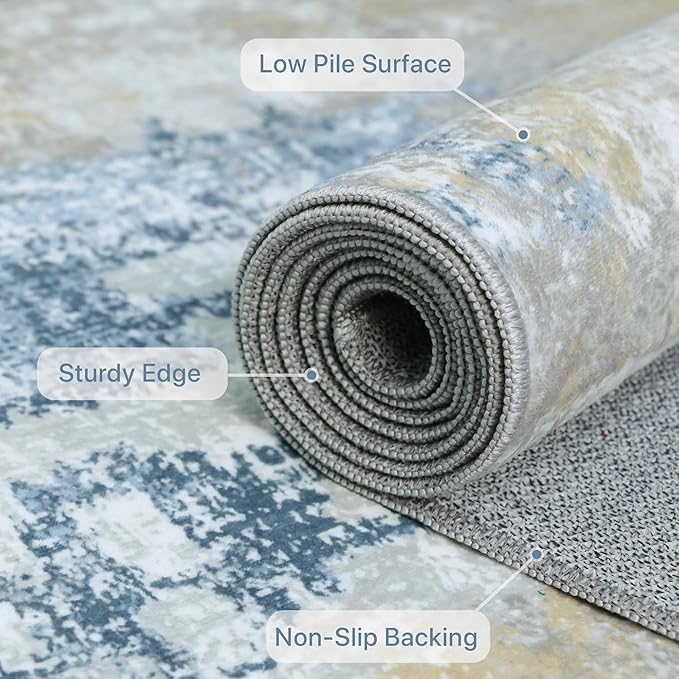 BEIMO Area Rugs 9x12 for Living Room Bedroom, Large Modern Abstract Machine Washable Soft Blue Cream Rug, Floor Carpet with Non Slip Backing for Dining Room