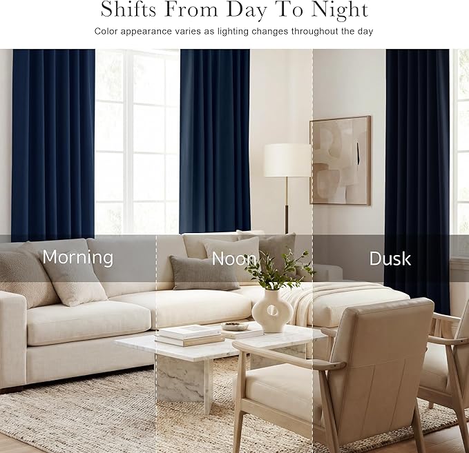 PONY DANCE Blue Black Out Curtains 84 inches - Thermal Insulated Privacy Rod Pocket Curtain Drapes for Kitchen Home Decoration, 52 W x 84 L, Navy Blue, 2 Pieces