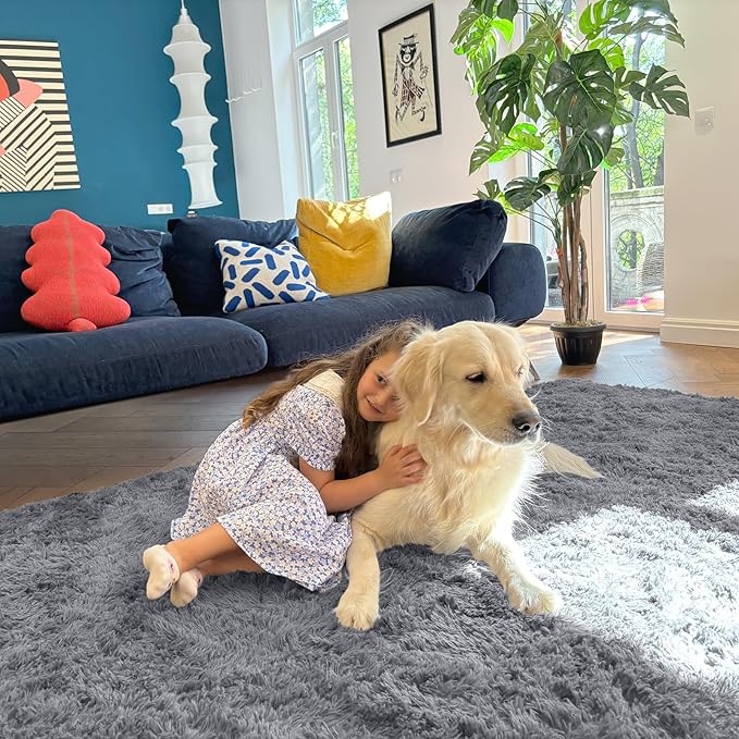 OLANLY 2x3 Machine Washable Small Bedside Rug, Soft Fluffy Shaggy Entryway Throw Rugs for Bedroom, Living Room, Indoor Floor Carpet for Kids Girls Boy, Nursery Rooms, Home Decor Aesthetic, Light Grey