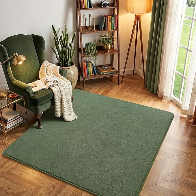 Amearea 5x5 Square Area Rugs for Bedroom Living Room, Sage Green Thickened Memory Foam Rug, Fluffy Indoor Washable Rugs Non Slip Minimalist Carpet for Kids Boys Girls Dorm Nursery Room Decor