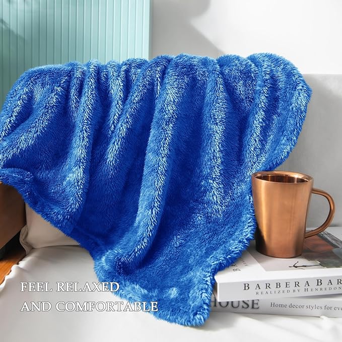 Exclusivo Mezcla Plush Fuzzy Fleece Bed Blanket Twin Size, Super Soft, Fluffy and Warm Blankets for Couch, Bed, All Season (Cobalt Blue, 90x66 inches)