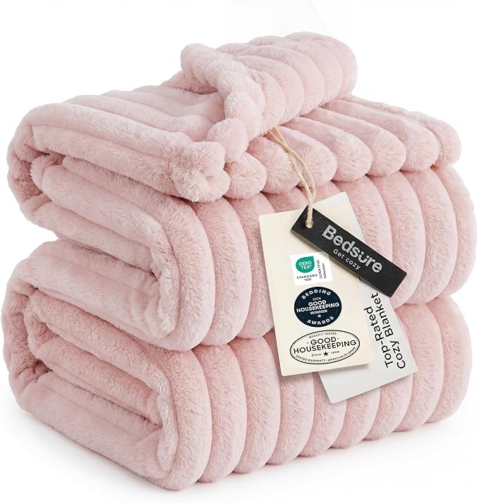 Bedsure GentleSoft Blankets Queen Size for Bed - Cozy Soft Blankets for Women, Cute Large Fleece Throws for Girls, Crystal Pink, 90x90 Inches