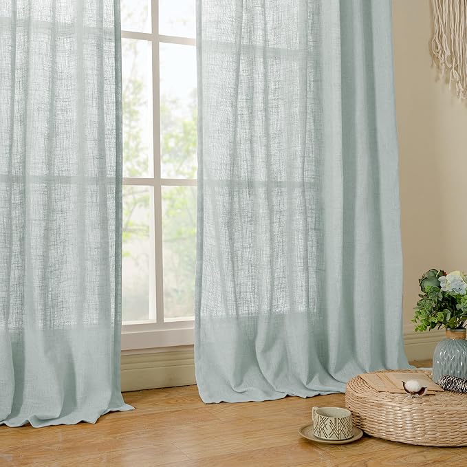 LAMIT Linen Blended Curtains for Bedroom, Faux Linen Textured Light Filtering Drapes Back Tab and Rod Pocket Boho Burlap Panels for Farmhouse/Living Room, 2 Panels, 52 x 84 Inch, Greyish Blue