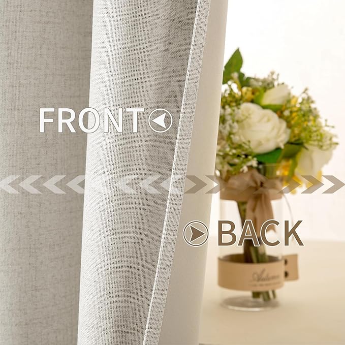 MIULEE Linen Texture Curtains for Bedroom Solid 100% Blackout Thermal Insulated Linen Beige Curtains Grommet Room Darkening Drapes for Living Room Nursery 52x108 Inch (2 Panels)