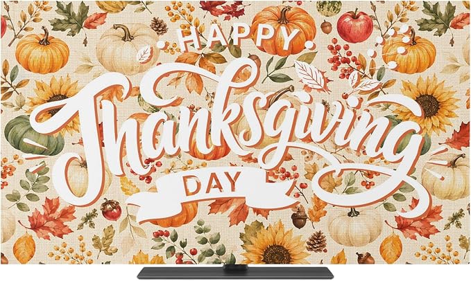 Pumpkin Thanksgiving Maple Leaf Indoor TV Cover, Elastic TV Screen Protector by Unknown
