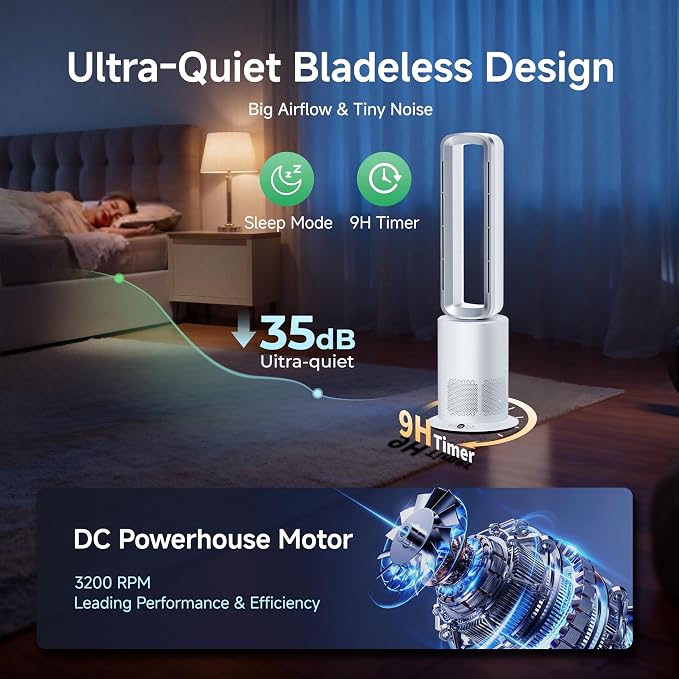 Xcity TP09Pro Bladeless Tower Fan, 3-in-1 Air Purifier, Space Heater & Cooling - Image 7