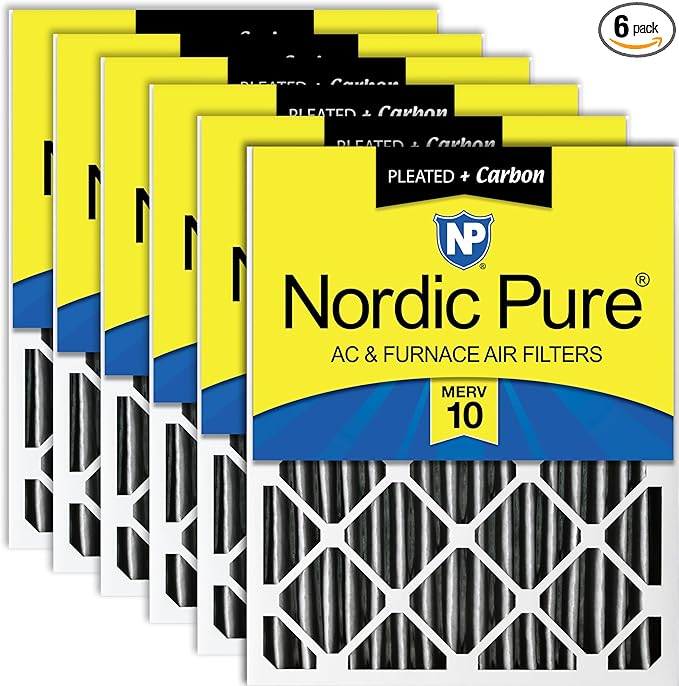 Nordic Pure 20x20x4 Furnace Air Filters MERV 10 Pleated + Carbon 6 Pack by NordicPure