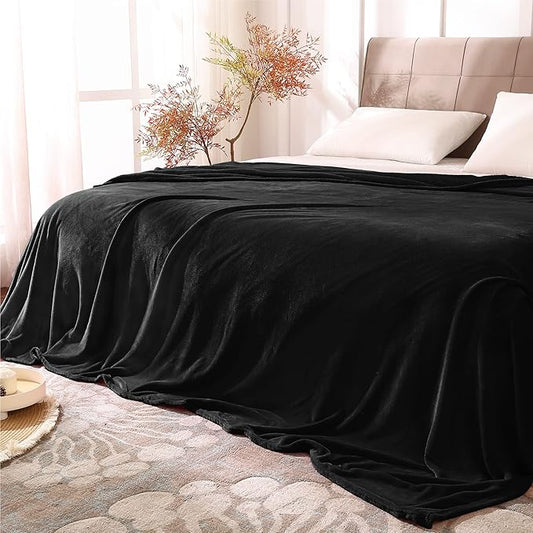 BEDELITE Fleece Blanket Black Full Blankets for Couch & Bed, Luxury Plush Cozy Fuzzy Blanket 84" x 90", Super Soft Warm Lightweight Throw Blanket for Travel Camping