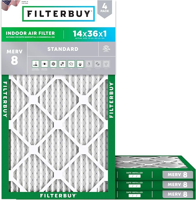 Filterbuy 14x36x1 Air Filter MERV 8 Essential Dust & Allergy Defense, by Filterbuy