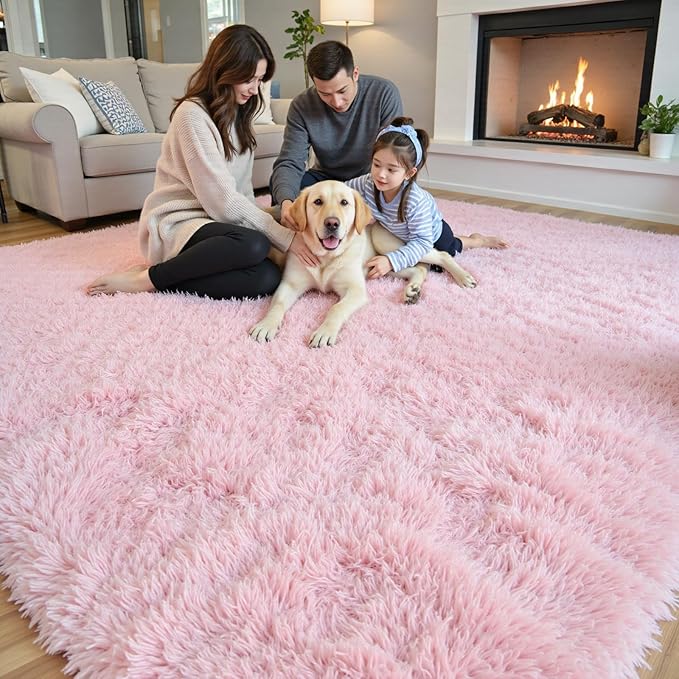 Area Rugs 10x14 Living Room, Shaggy Carpet Soft Plush Furry Bedside Rug Large Area Rugs for Bedroom Kids Girls Boys Home Decor Anti Slip(10 x 14, Pink)