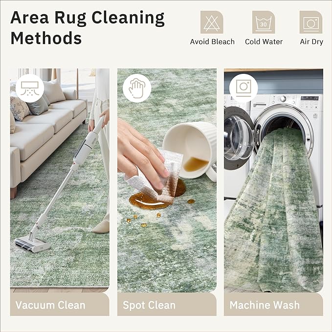Runner Rug 2x10 Washable Non-Slip Hallway Runner Rugs for Kitchen Bathroom Laundry Room Green/Ivory Vintage Floor Carpet Runners for Hallways Entryway