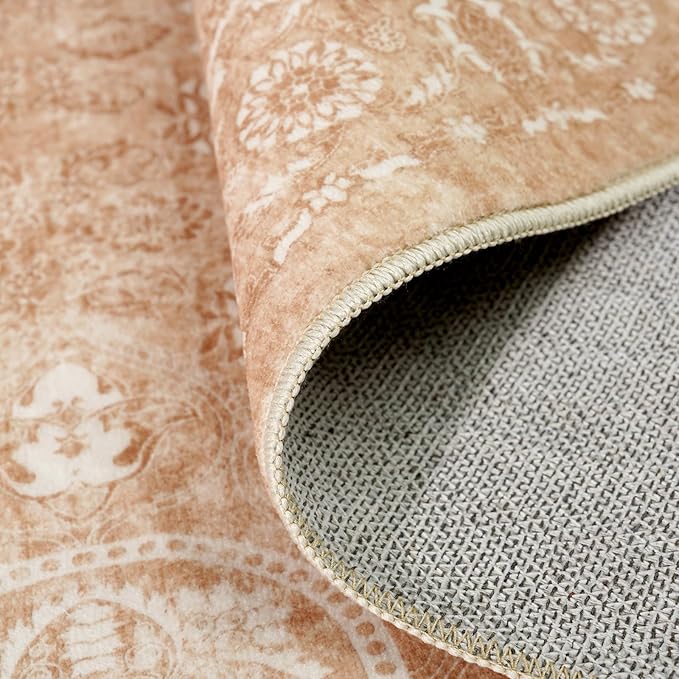 4x8 Washable Hallway Runner Rug - Wide Kitchen Runners Vintage Low Pile Carpet Soft Thin Floor Runner with Rubber Backing for Entryway Bedroom Living Room Home Decor (Brick)
