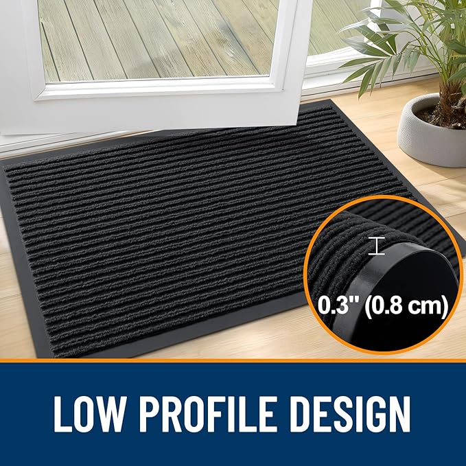 OLANLY Front Door Mat Indoor Outdoor Entrance, 2-Pack 33 x 21 Inch, Waterproof Heavy Duty Doormat, Fade Resistant, Low Profile, Easy Clean Patio Porch Welcome Floor Mats for Entry, Black