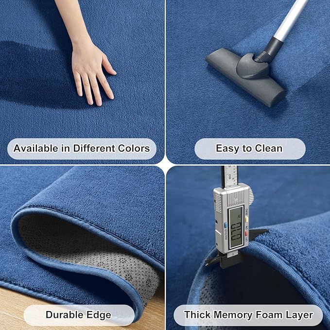 Amearea 4x4 Square Area Rugs for Bedroom Living Room, Modern Blue Thickened Memory Foam Rug, Fluffy Indoor Washable Rug Non Slip Minimalist Carpet for Entryway Kids Boys Girls Dorm Nursery Room Decor