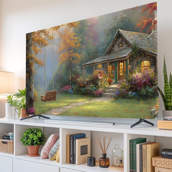 Forest Cottage Fall Maple Leaf Indoor TV Cover, Elastic TV Screen Protector by Unknown