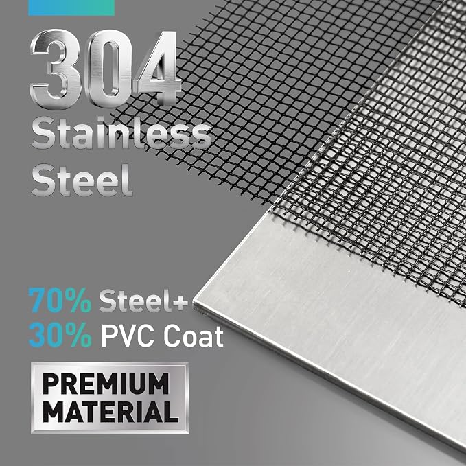 304 Stainless Steel Mesh Window Screen Roll, 47IN x 10FT Black Metal Window - Image 2