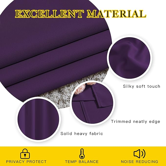 NICETOWN Bedroom Blackout Curtains & Drapes - Energy Saving Thermal Insulated Solid Grommet Light Blocking Window Treatments Privacy Room Divider for Living Room (2 Panels, Royal Purple, W66 x L102)