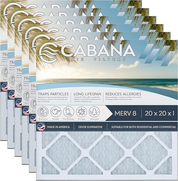 Cabana Filters 6-Pack 20x20x1 MERV 8 AC Furnace Air Filter by CabanaAirFilters