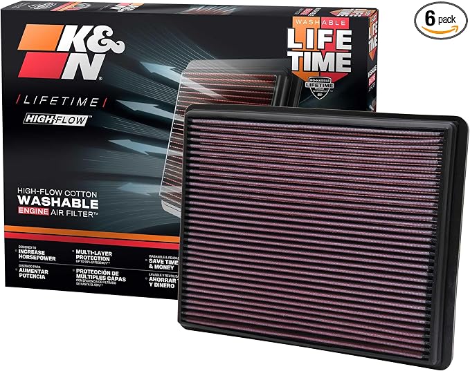 K&N High-Flow Original Lifetime Engine Air Filter Increase Power Compatible by KNEngineeringInc