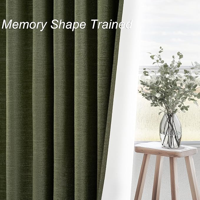 Topfinel 90 Inch Long Linen Blackout Curtains 2 Panels Set, Back Tab Pinch Pleated with Hooks, Thermal Insulated Modern Neutral Decor Window Curtain Drapes for Bedroom,- Loden/Olive Forest W52 x L90