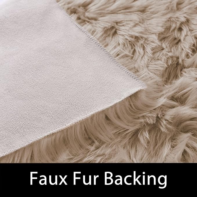 Latepis Round Fur Light Brown Beige Circle Rug 4ft Furry Washable Faux Sheepskin Rug Shag Plush Soft Rugs for Living Room Bedroom Dorm Floor Rugs Home Decor