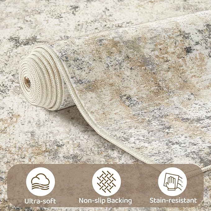UERMEI 5x7 Area Rug Living Room Rugs - Washable Neutral Modern Abstract Soft Thin Large Rug Indoor Floor No Slip Rug Carpet for Bedroom Under Dining Table Home Office Decor - Golden Grey