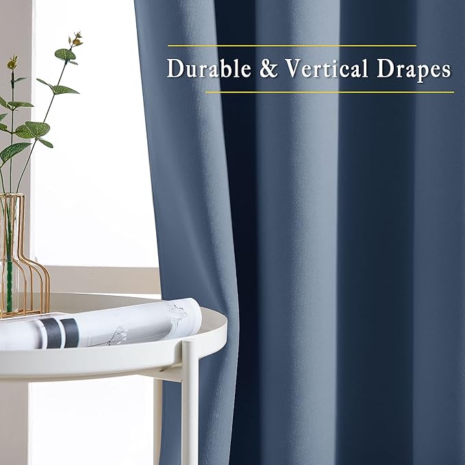 NICETOWN Stone Blue Blackout Curtains 102 inch Length, Grommet Energy Saving Thermal Drapes Sound Reducing Heat Blocking Window Treatments for Living Room, 2 Panels, W52 x L102