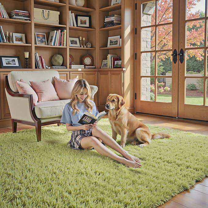 Green Grass Area Rugs for Bedroom, 4x6 Shag Fluffy Carpet, Fuzzy Furry Plush Soft Cute Kids Baby Girls Shaggy Bedside Indoor Floor Rug for Teen Dorm Home Decor Aesthetic, Nursery(4 x 6, Grass Green)