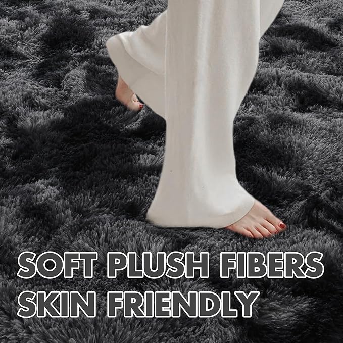 6x9 Ft Large Shag Rugs for Living Room Decor, Tie-Dyed Ultra Soft Fluffy Furry Area Rugs for Bedroom Indoor Floor, Aesthetic Carpet for Kids Home (Dark Grey)