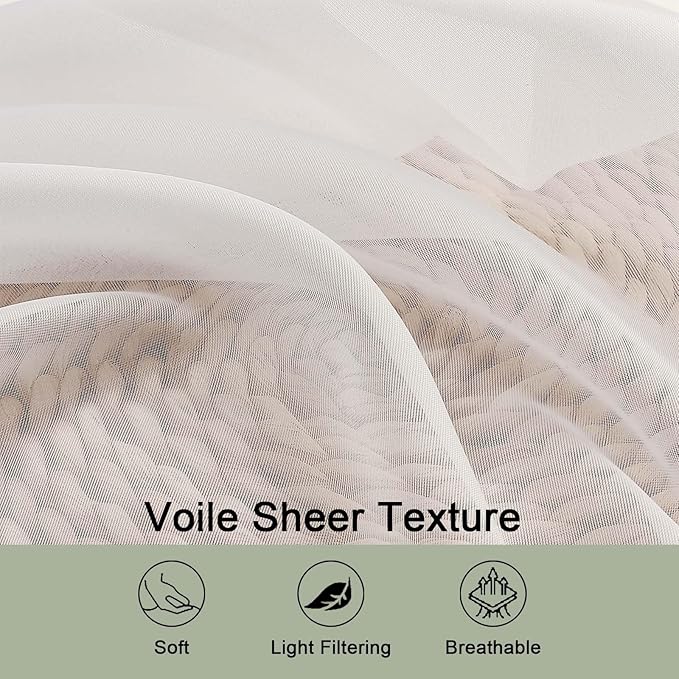 OWENIE Sheer Ivory Curtains, Sheer Curtains 63 inch Length 2 Panels Set, Rod Pocket Voile Fimly Sheer Drapes for Living Room Bedroom, 2pcs, Ivory, Each 59" W x 63" L