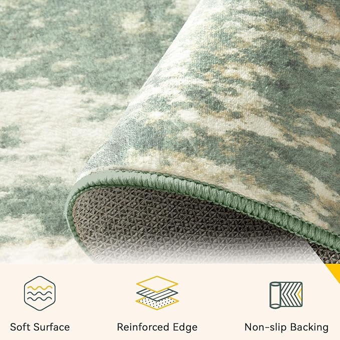 Washable Area Rugs 6'x8' Non-Slip Modern Abstract Soft for Living Room Entryway Bedroom Nursery, Print Pattern, Light Green/Yellow
