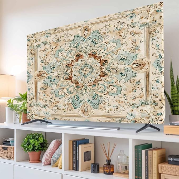 Bohemian Style Flowers Indoor TV Cover, Elastic TV Screen Protector Retro - Image 6