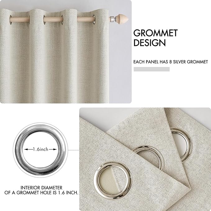 MIULEE 100% Blackout Linen Textured Curtains for Bedroom Solid Thermal Insulated Cream Grommet Room Darkening Curtains & Drapes Luxury Decor for Living Room Nursery 52 x 45 Inch (2 Panels)