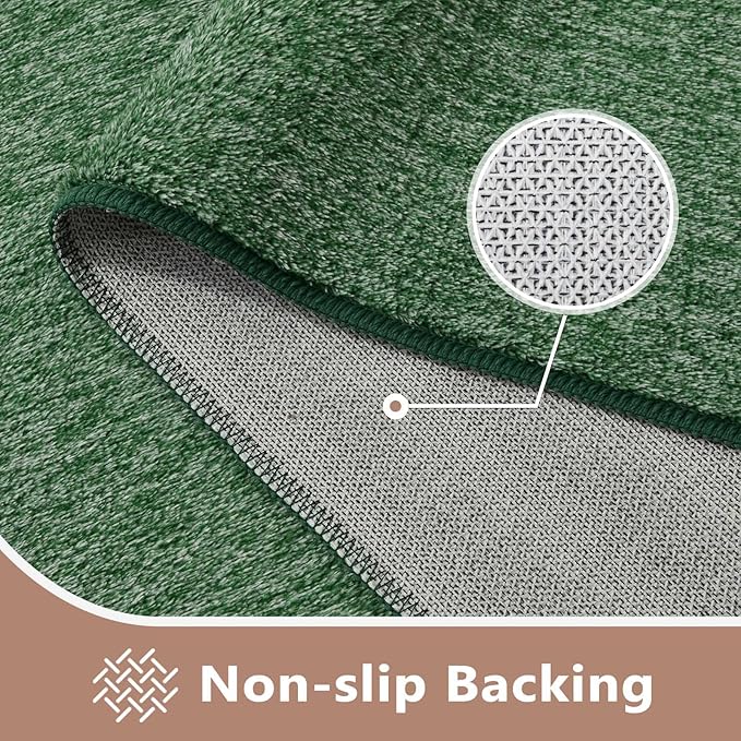 FinRèc Low Pile 6x9 Washable Area Rugs for Bedroom Living Room, Thin Rug Solid Color, Non-Slip Carpet Indoor for Home Decor (Green)