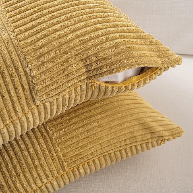Fancy Homi 2 Packs Mustard Yellow Lumbar Decorative Throw Pillow Covers 14x22 Inch for Living Room Couch Bed, Rustic Farmhouse Boho Home Decor, Soft Striped Corduroy Rectangle Accent Cushion Case
