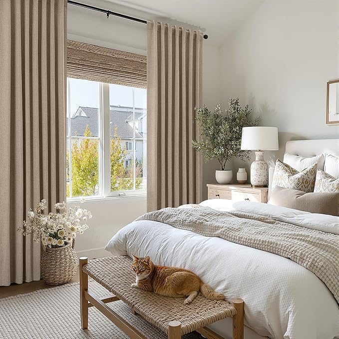 MIULEE 100% Blackout Linen Curtains for Bedroom, Brown Solid Luxury Decor Thermal Insulation Room Darkening Drapes for Living Room Nursery Back Tab Rod Pocket 42 x 108 Inches, 2 Panels