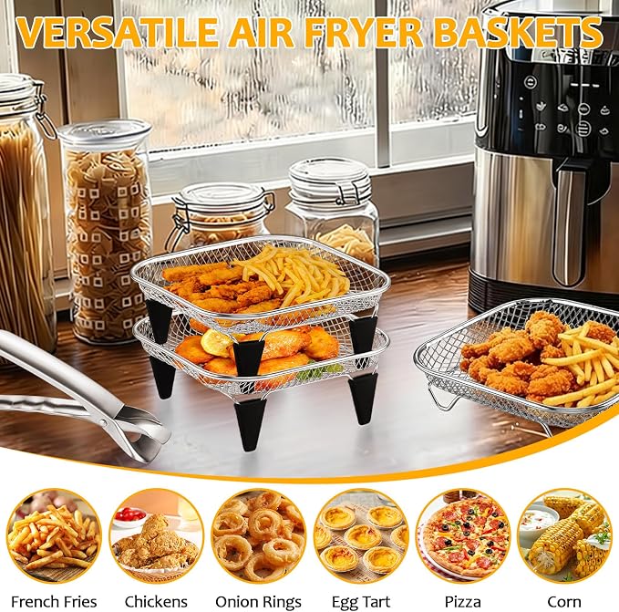 TeamFar Square Air Fryer Rack, 7.72" Stainless Steel Stackable Air Fryer Basket - Image 6