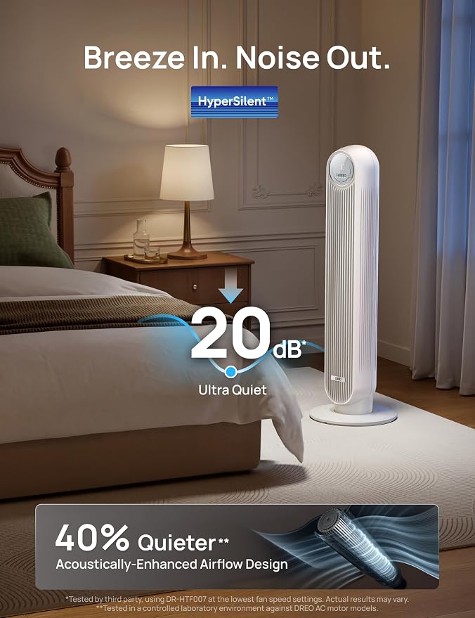 DREO Tower Fan for Bedroom, 2026 Upgraded DC Motor, 28ft/s High Velocity - Image 3