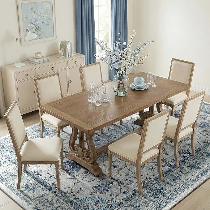 Area Rugs 10'x14' Washable Non-Slip, Floral Vintage Distress Print Pattern Medallion Carpet for Living Room Bedroom Dining Room, Light Blue Navy Beige Gray White