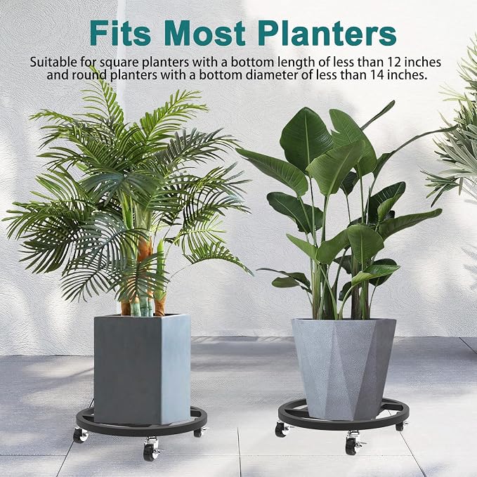 2 Pack Metal Plant Caddy with Wheels, Plant Stand with 360° Lockable Casters - Image 9