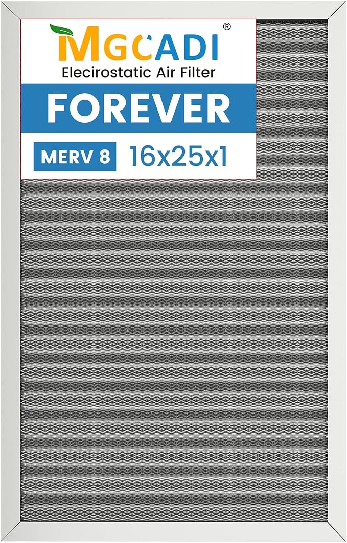 16X25x1 HVAC Furnace Air Filter, Lasts a Lifetime, Merv 8, the Last HVAC Filter by MGCADI